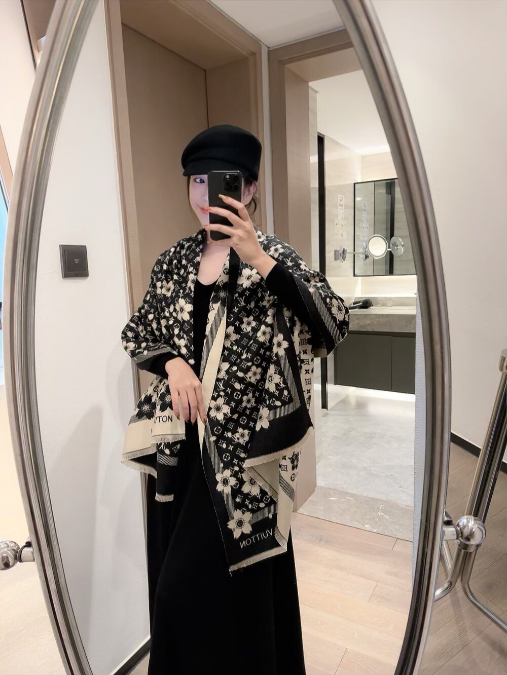 Louis Vuitton Floral Fringed Scarf — model