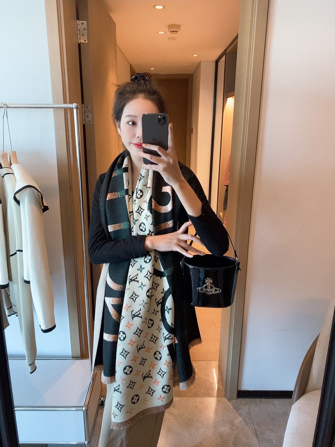 Louis Vuitton Monogram Cashmere Long Scarf — model