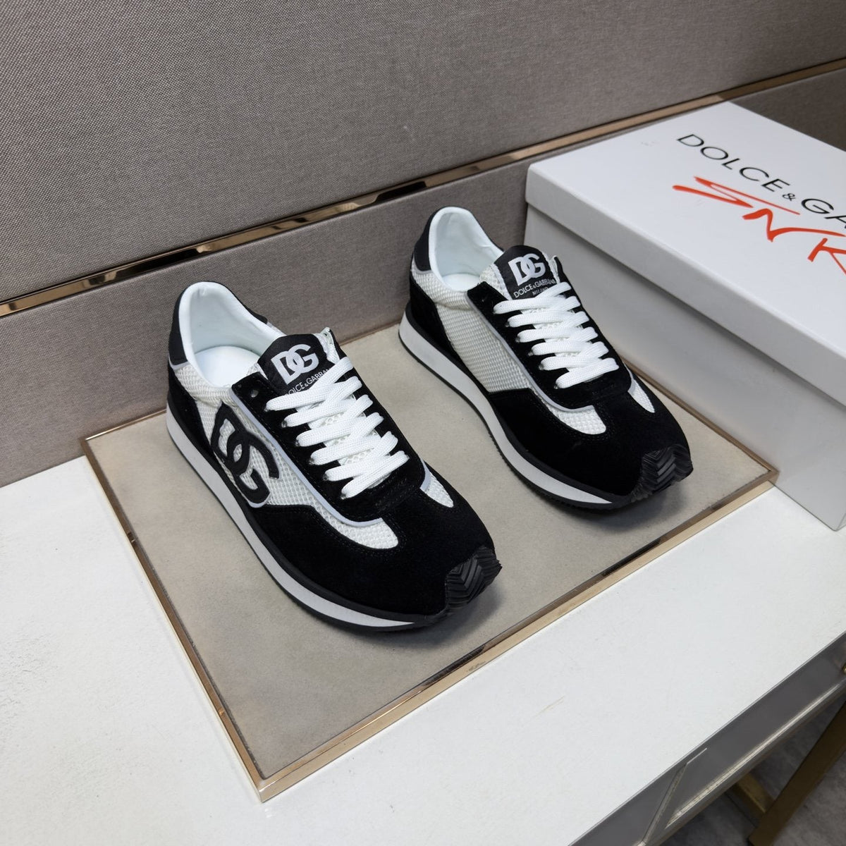 Dolce & Gabbana Black and White Panel Sneakers — hero