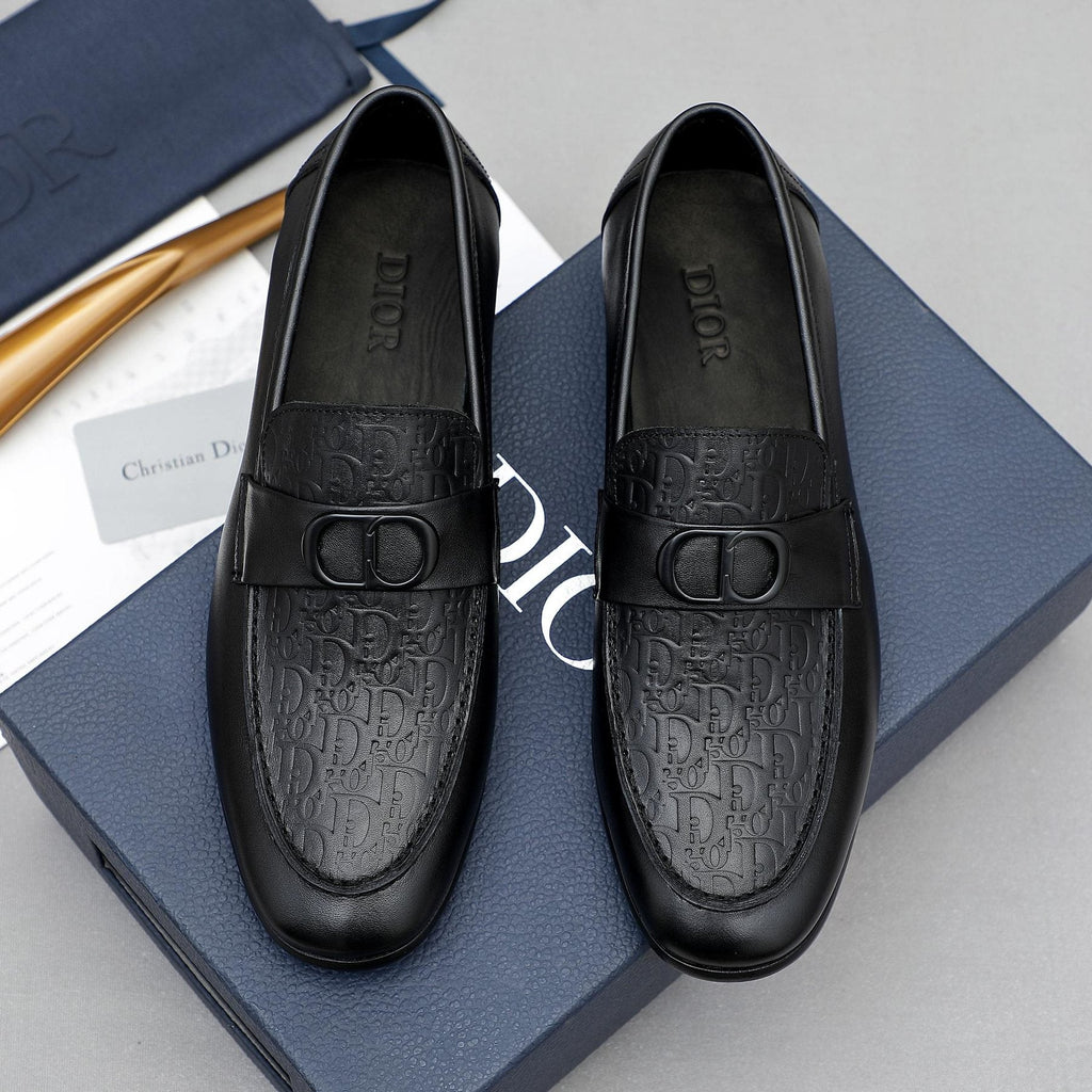 Dior Black Textured Buckle Loafers — front