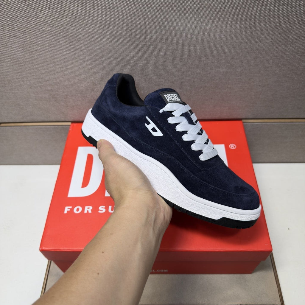 DIESEL Navy Blue and White Low-Top Sneakers — model