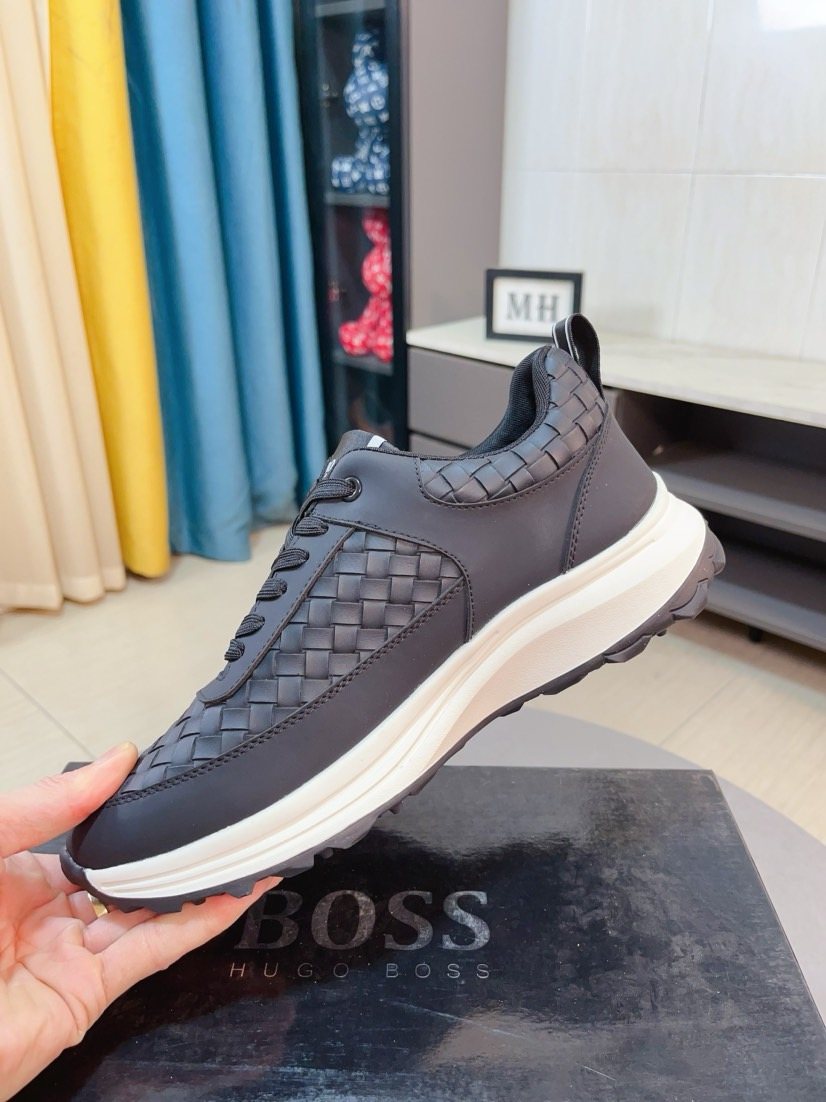 Hugo Boss Dark Gray Woven Panel Sneakers — side