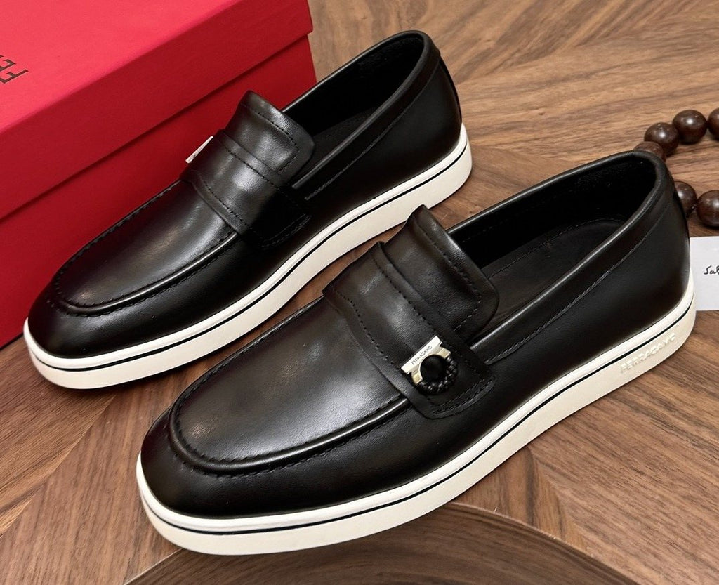 Salvatore Ferragamo Black Loafers with White Soles — hero