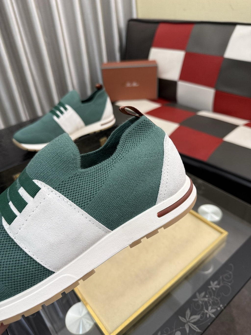 Men's Teal Green Slip-On Sneakers with White Band — detail