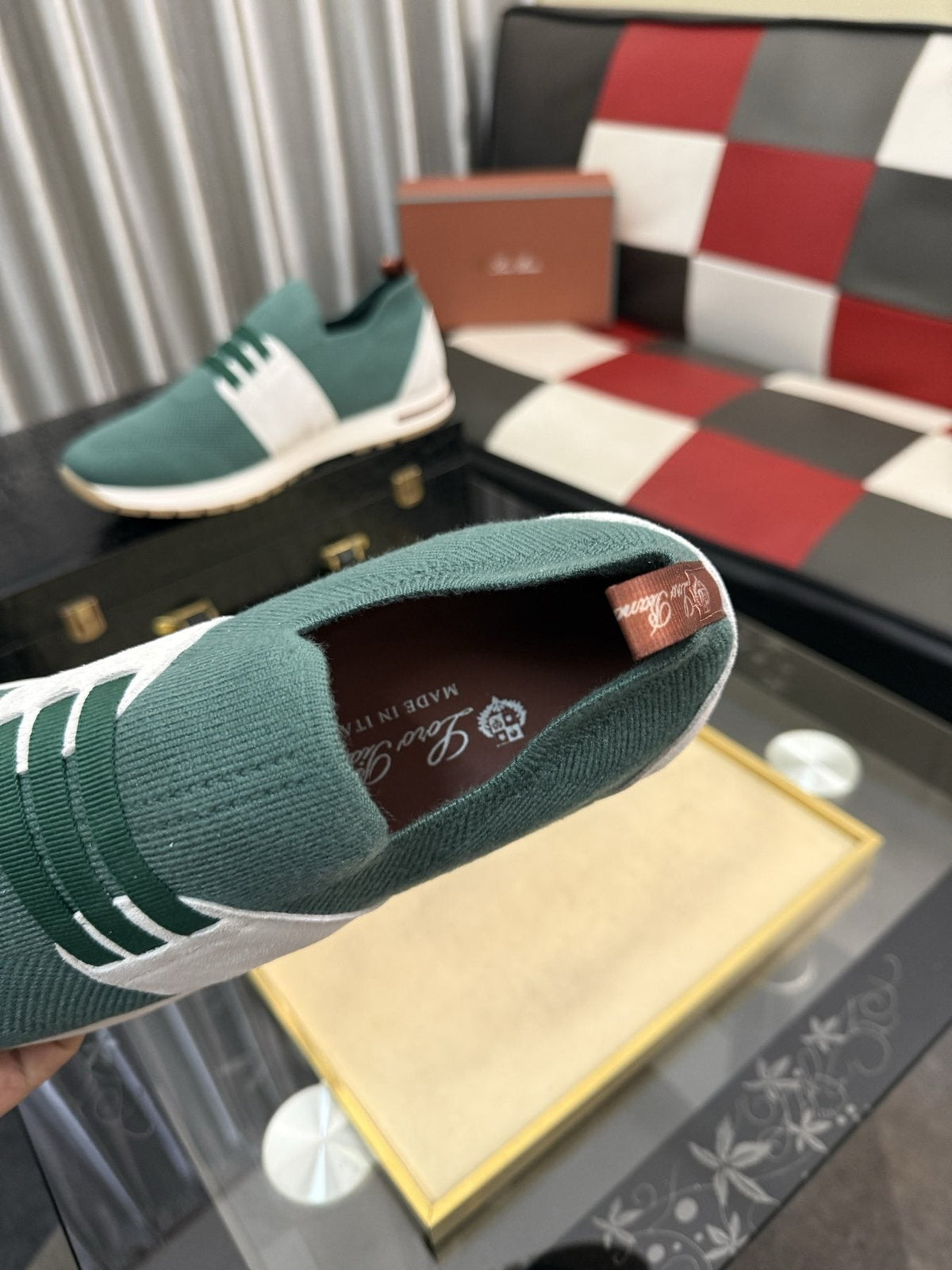 Men's Teal Green Slip-On Sneakers with White Band — detail