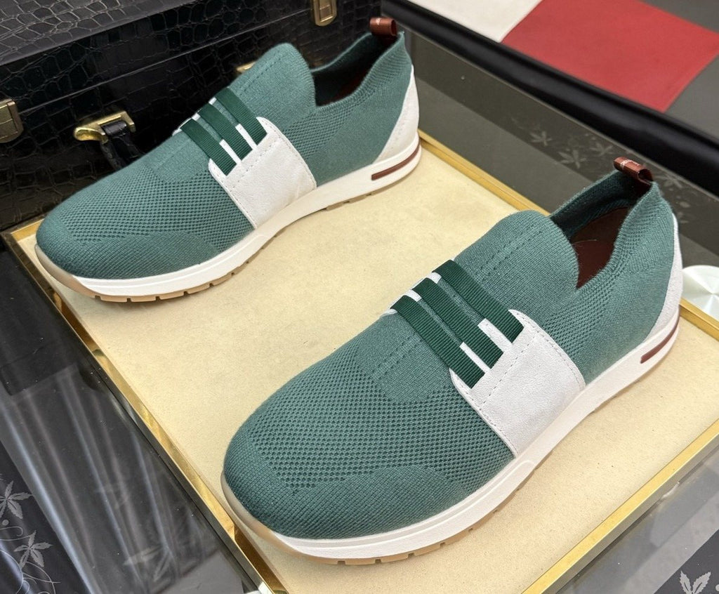 Men's Teal Green Slip-On Sneakers with White Band — hero