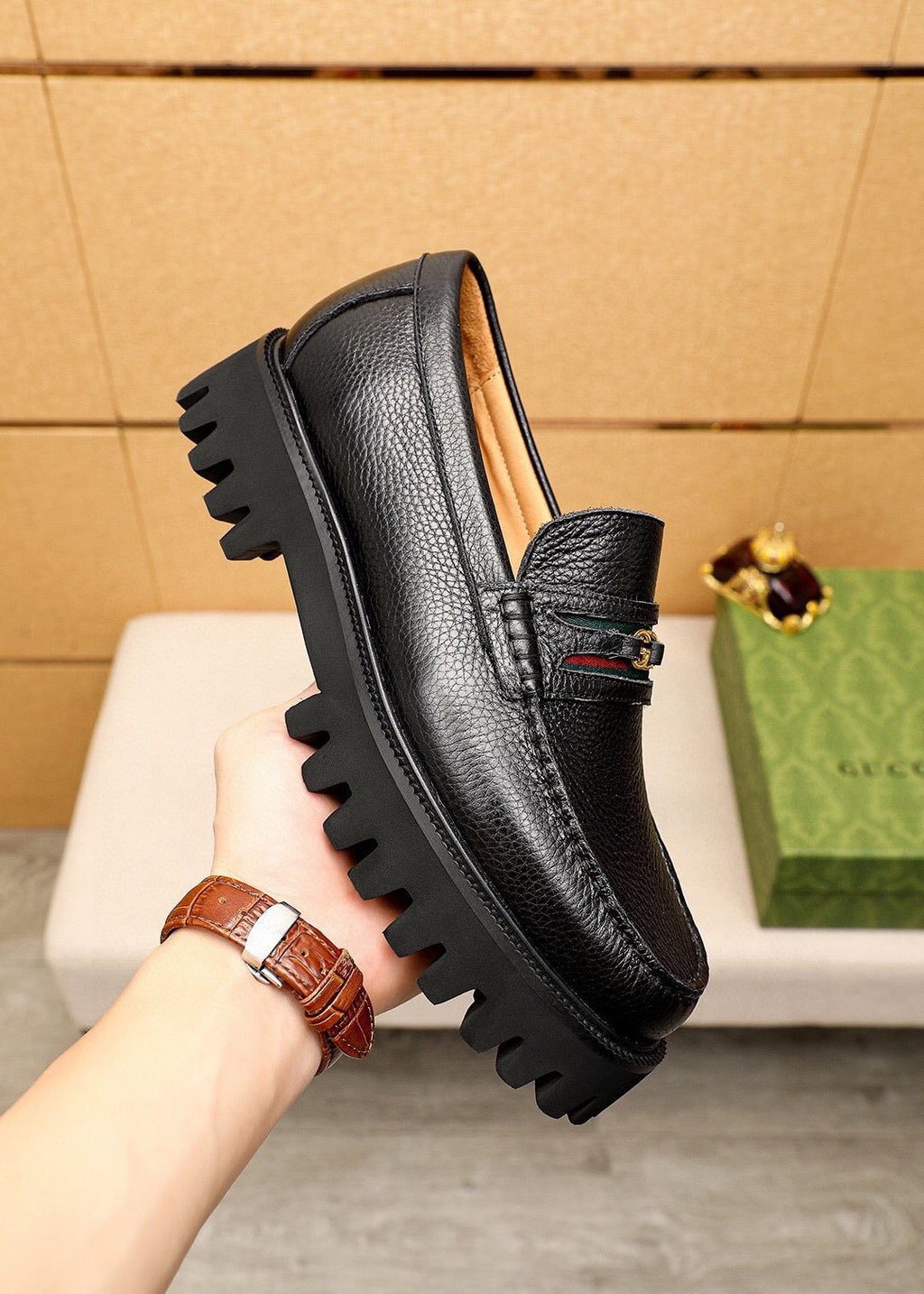 Gucci Black Metal-Bit Lug Sole Loafers — model