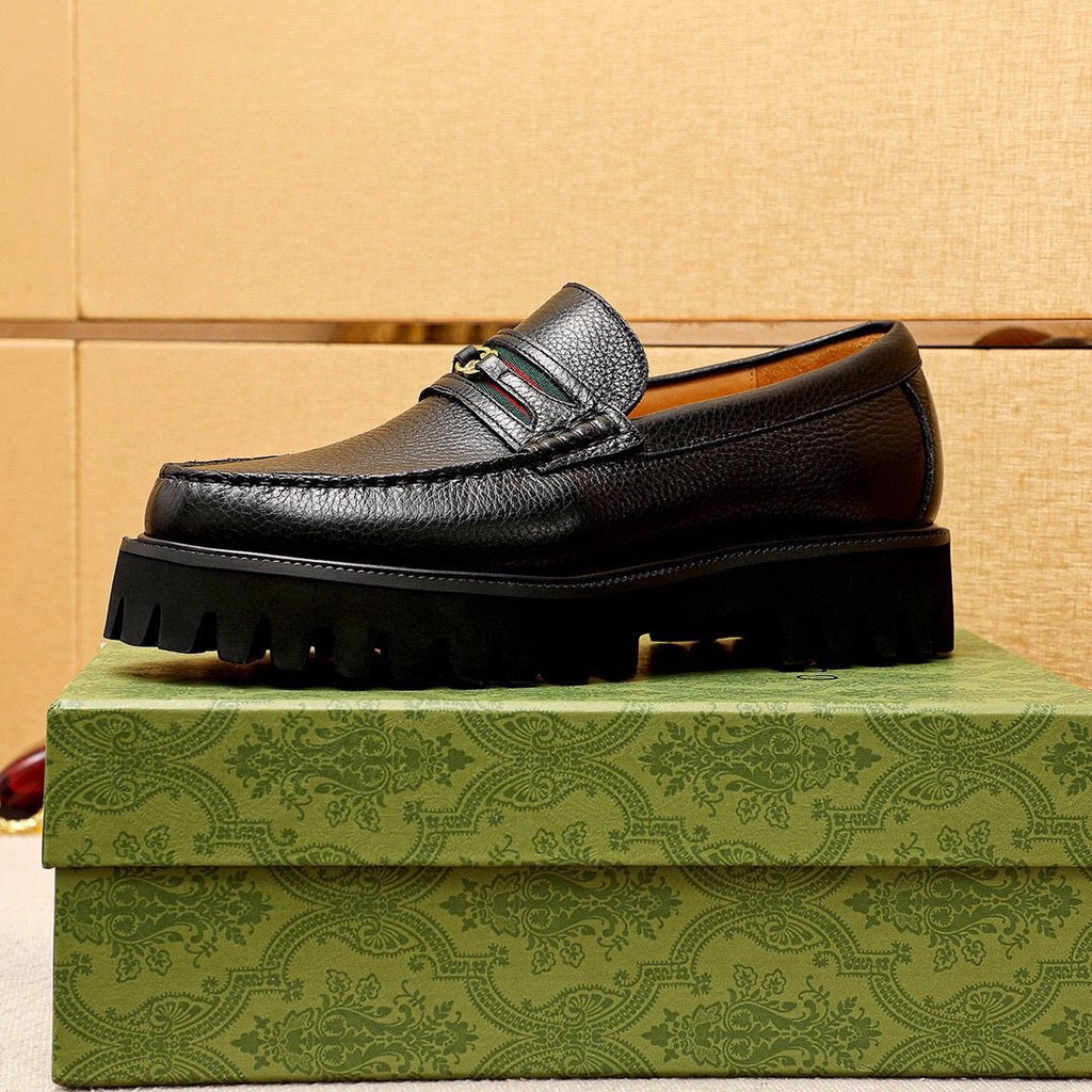 Gucci Black Metal-Bit Lug Sole Loafers — side