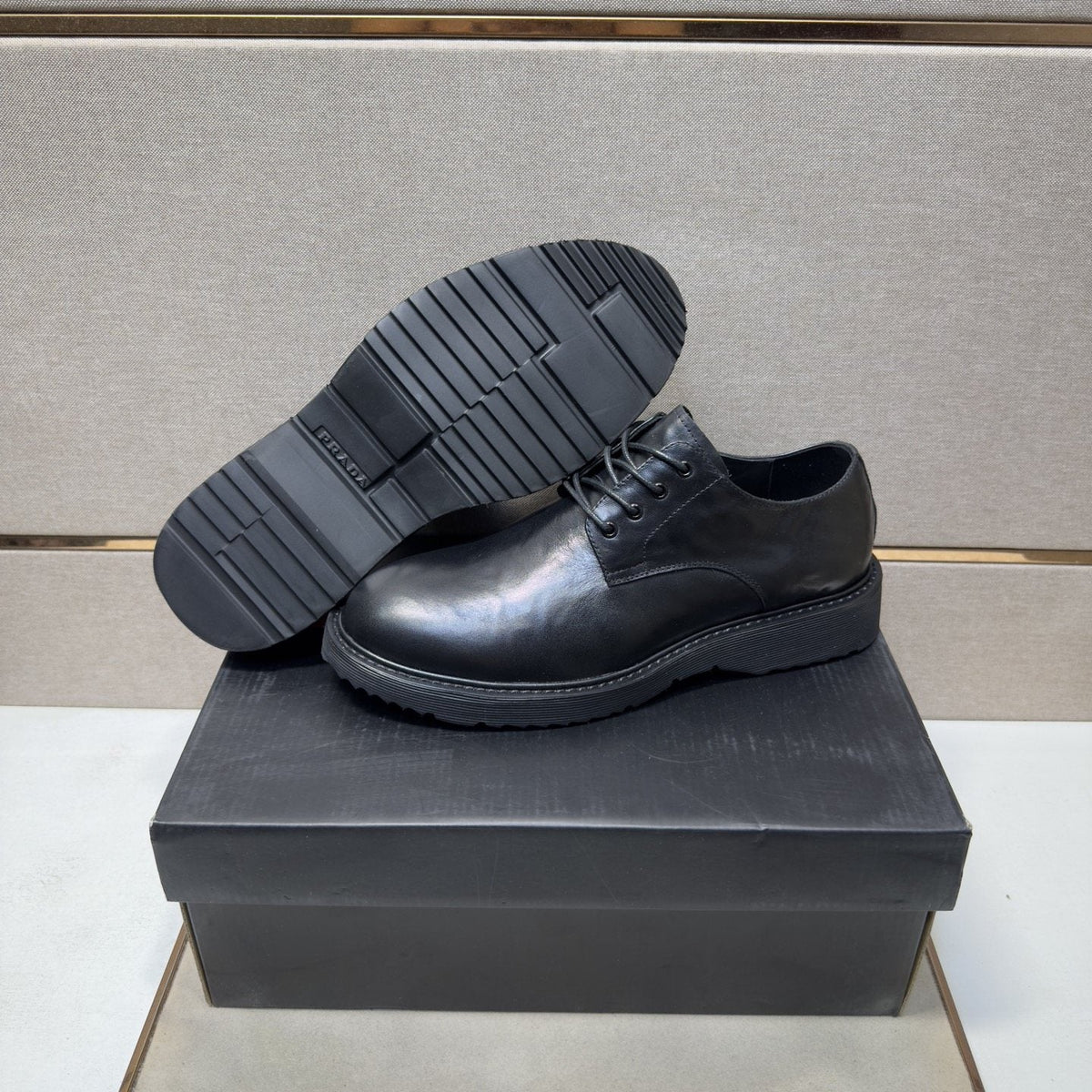 Prada Black Lace-Up Dress Shoes — side