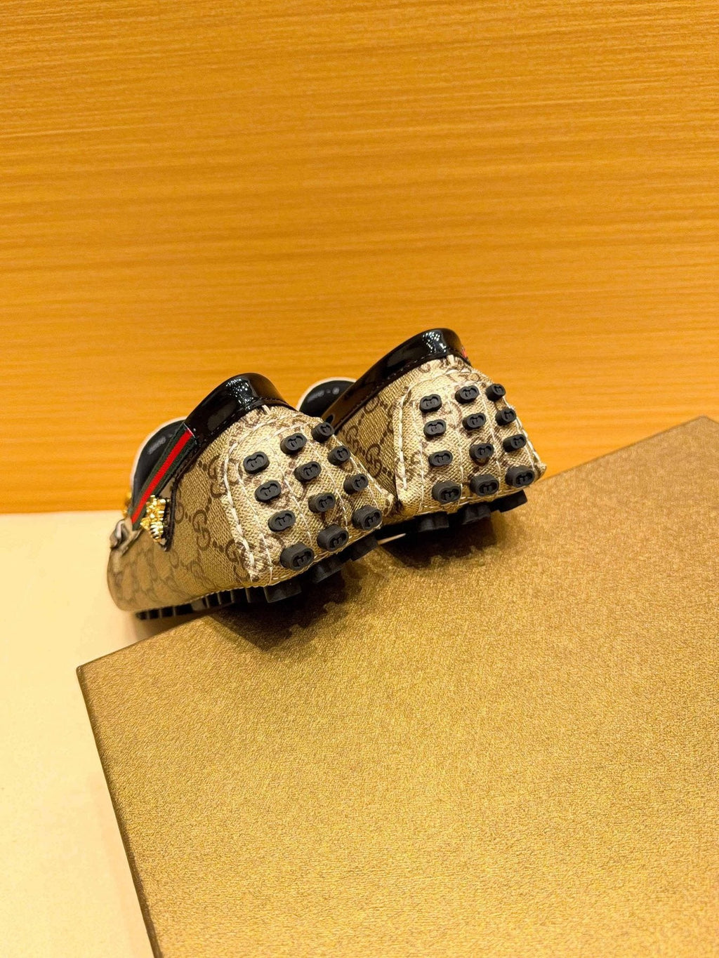 Gucci Beige Monogram Stripe Loafers — back