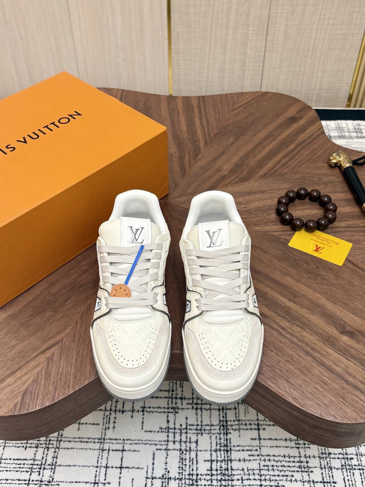 Louis Vuitton White, Gray & Blue Sneakers — front