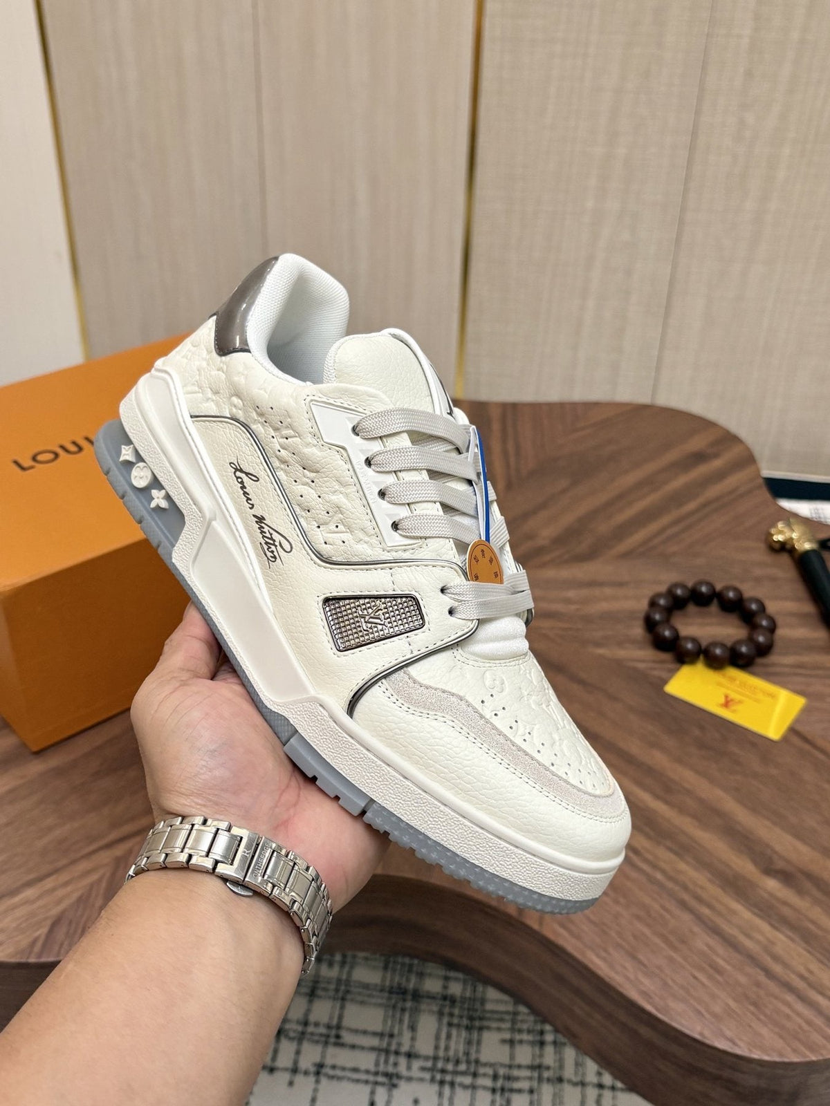 Louis Vuitton White, Gray & Blue Sneakers — detail