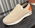 Men's Beige Slip-On Sneakers with Orange-Brown Heel Accent — hero