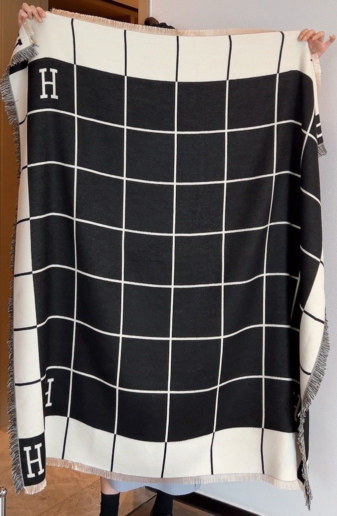 Hermès Black & Cream Grid Square Scarf — hero