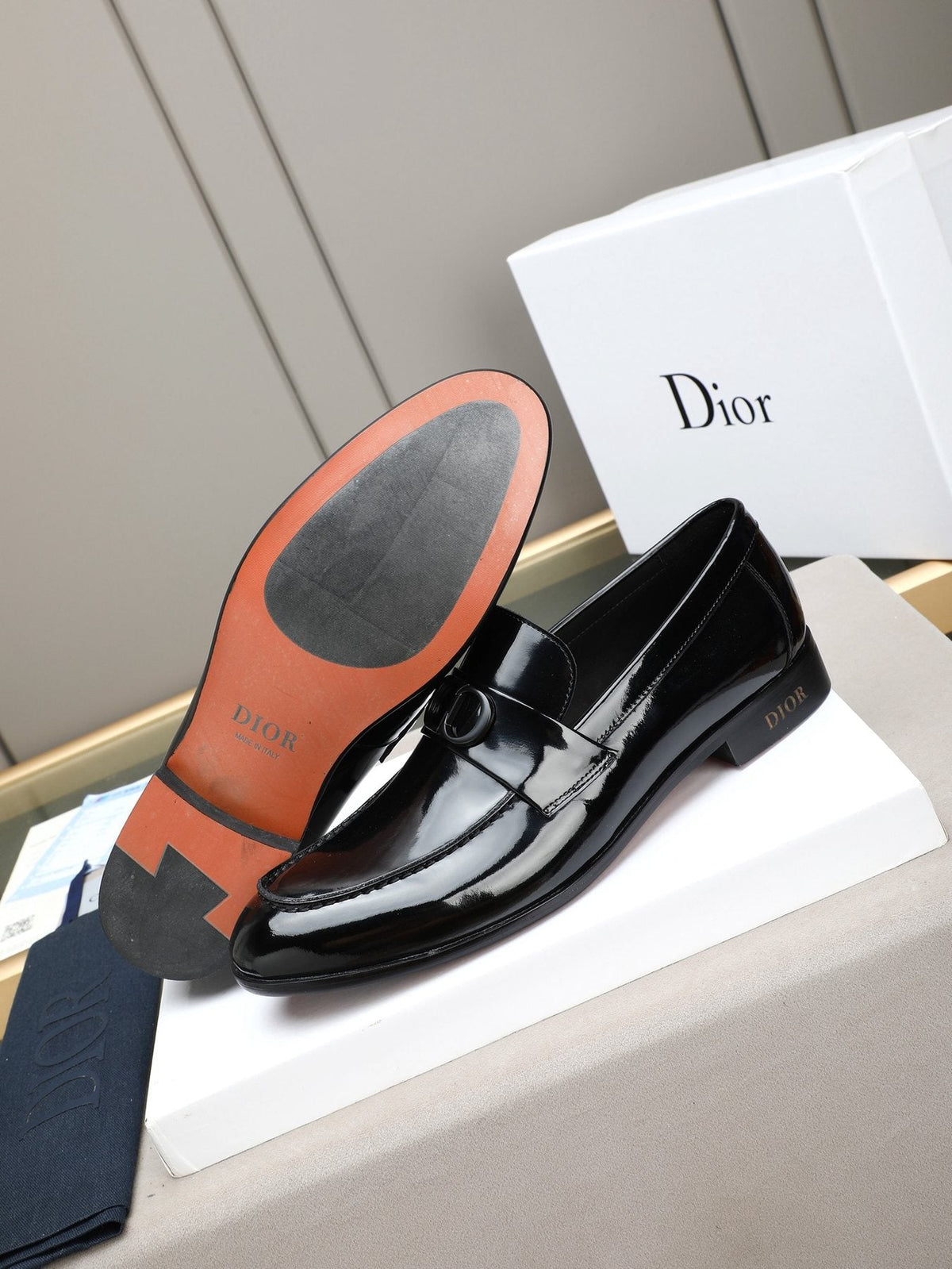 Dior Black Patent Leather Loafers — side