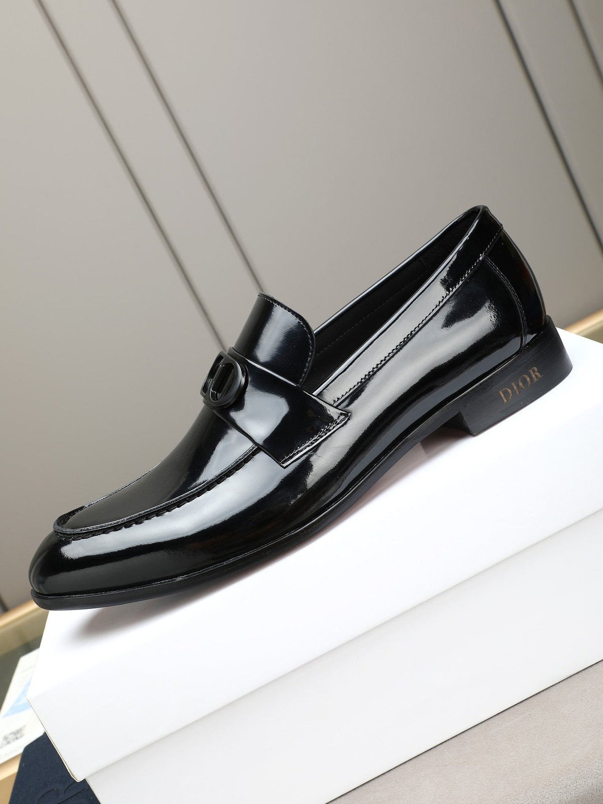 Dior Black Patent Leather Loafers — side