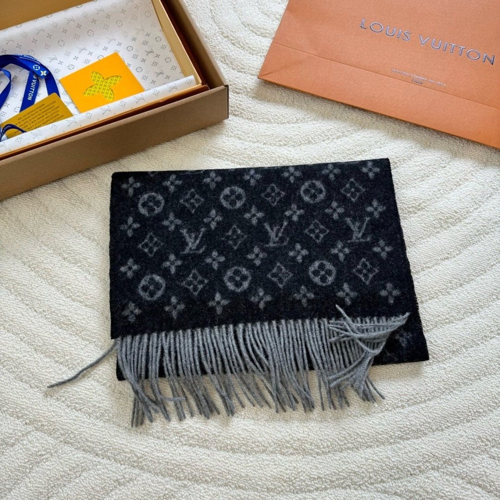 Louis Vuitton Black & Gray Monogram Scarf — front