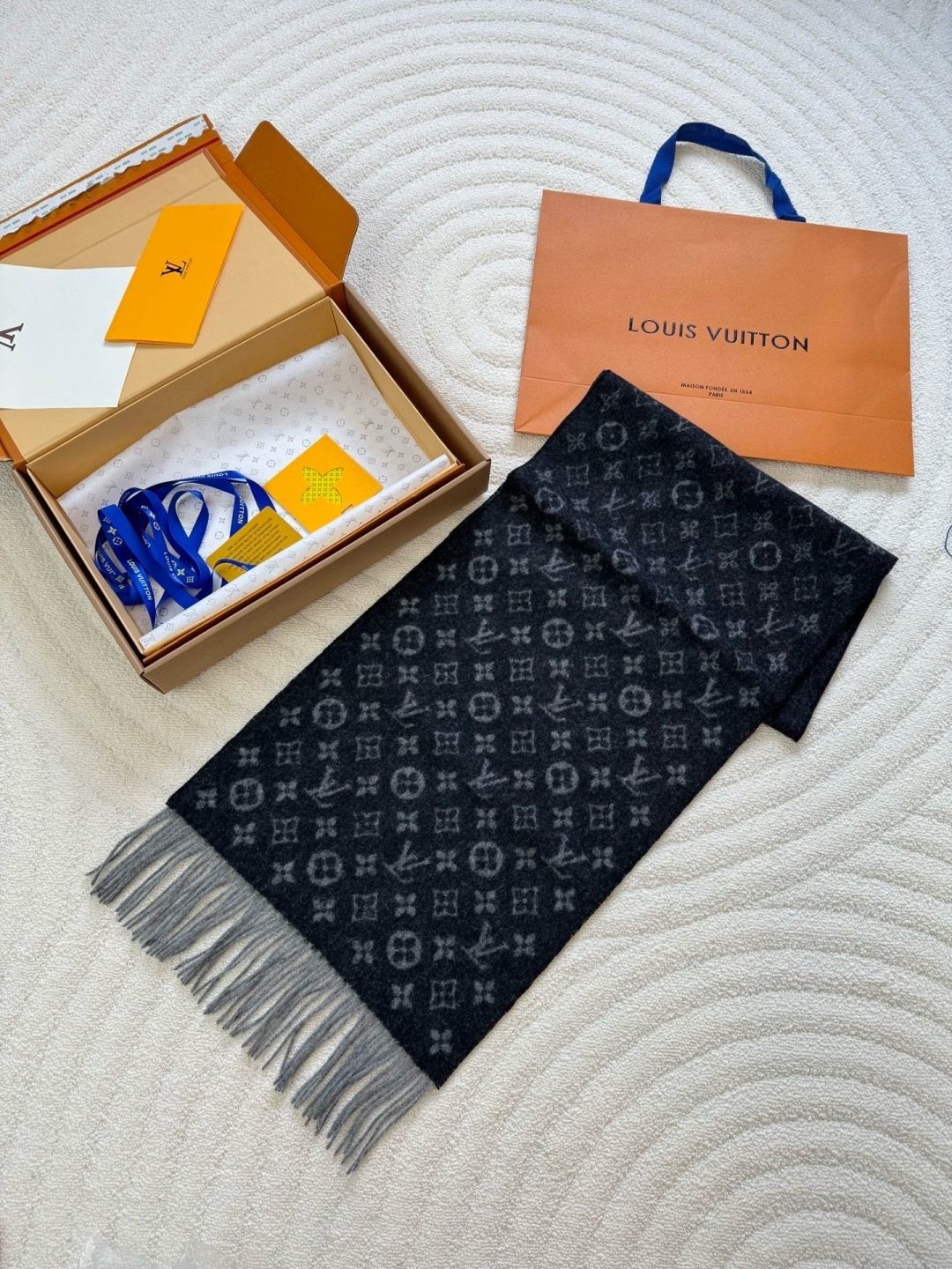 Louis Vuitton Black & Gray Monogram Scarf — side