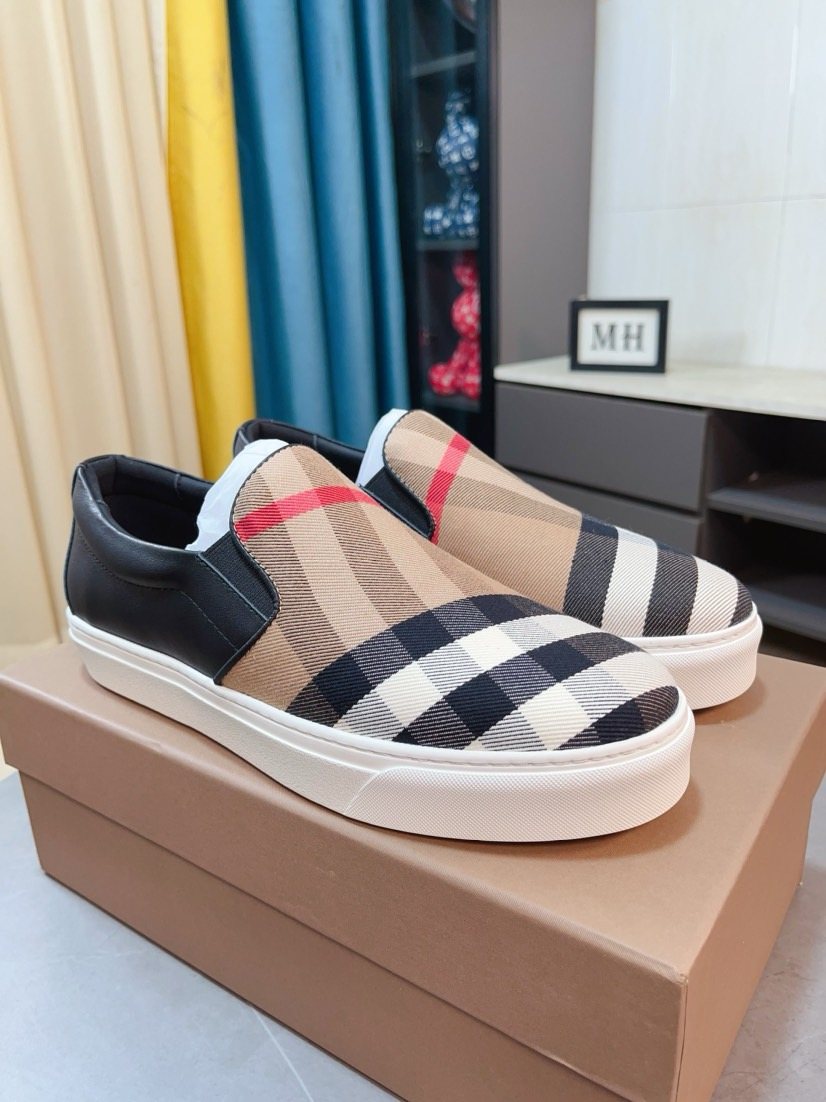 Burberry Beige Check Slip-On Sneakers — hero
