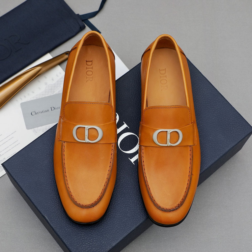Dior Tan Leather Buckle Loafers — side