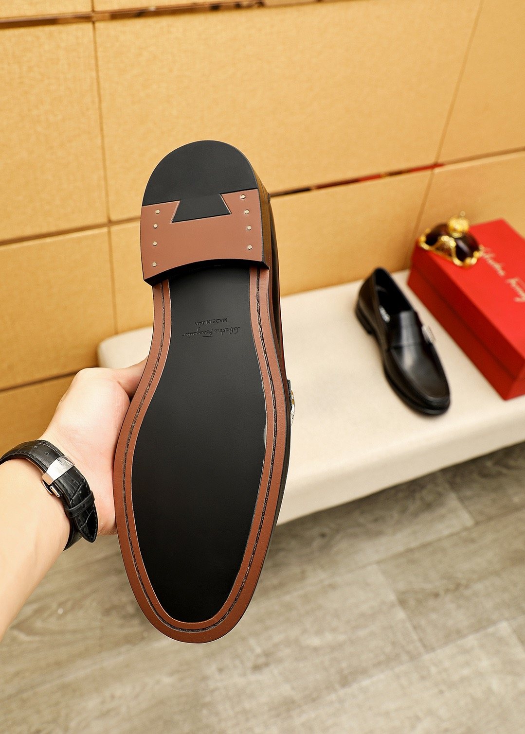 Ferragamo Black Buckle Loafers — detail