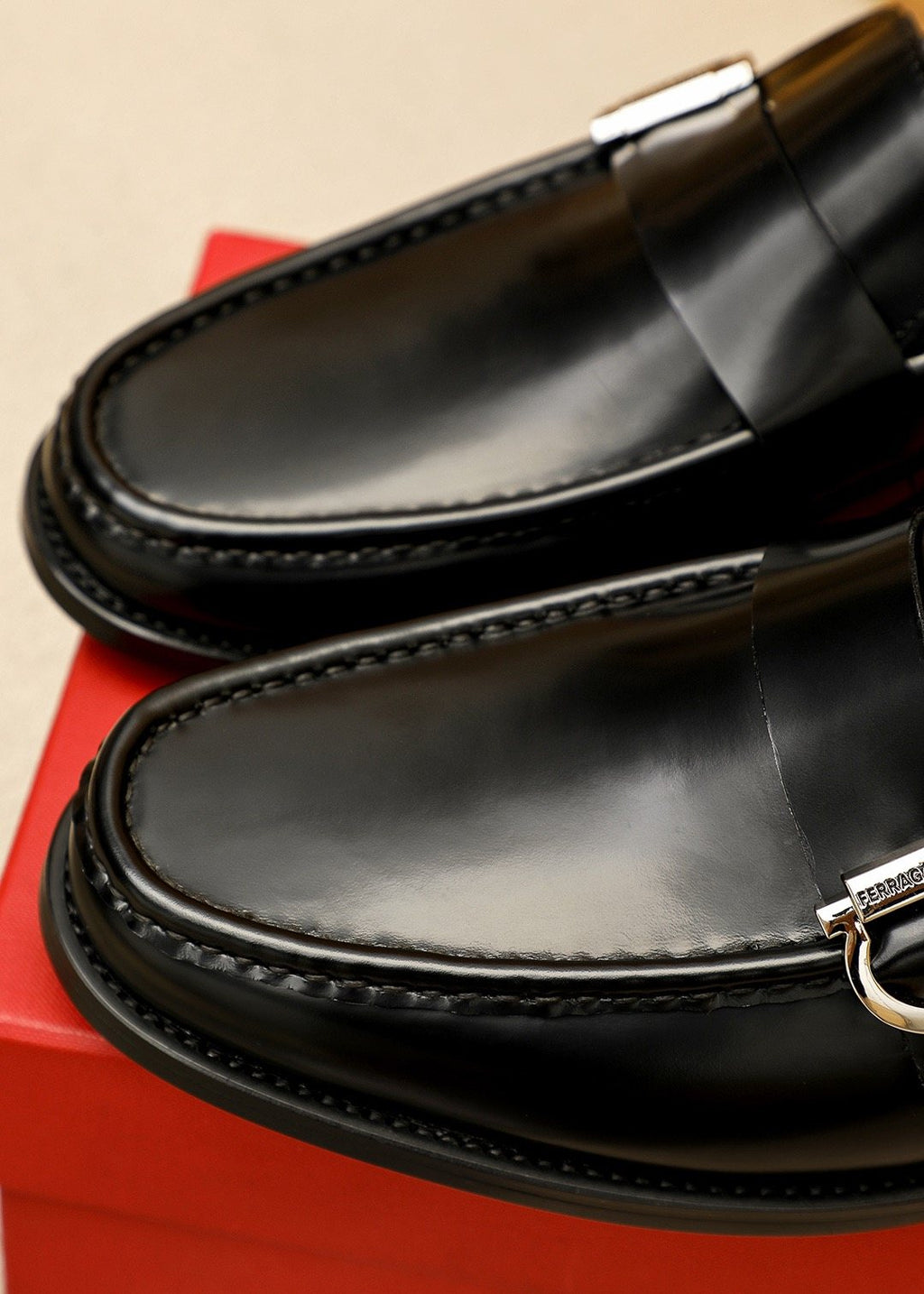 Ferragamo Black Buckle Loafers — detail