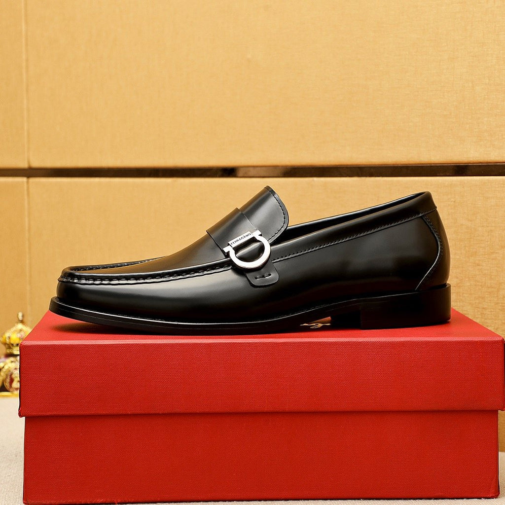 Ferragamo Black Buckle Loafers — hero