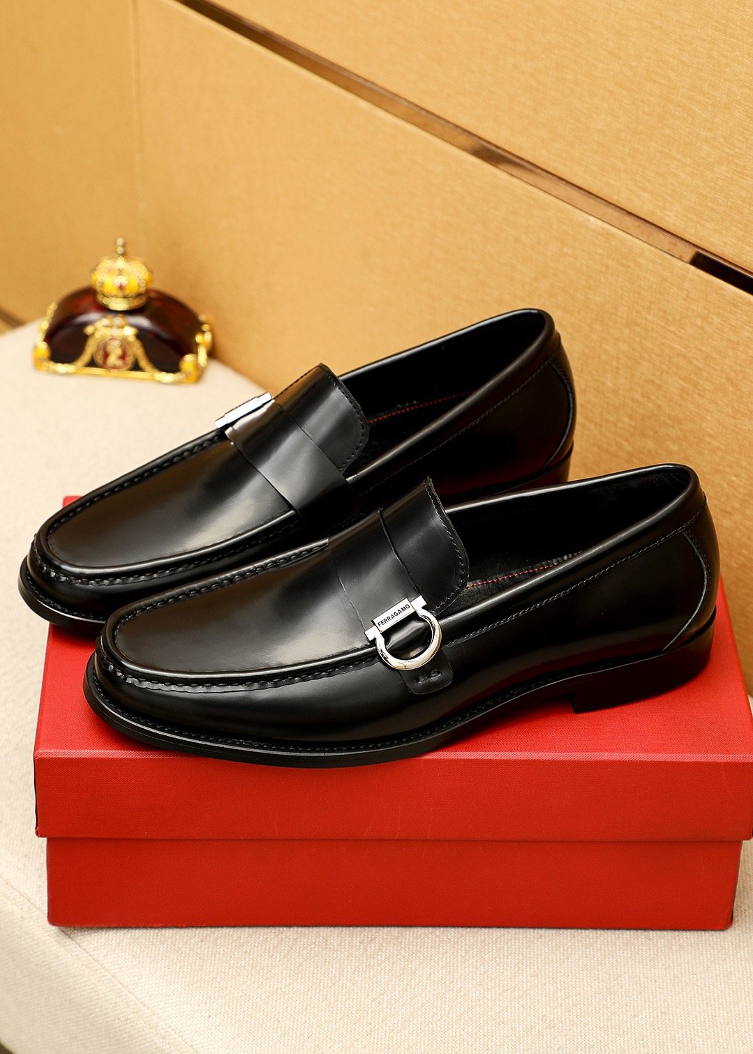 Ferragamo Black Buckle Loafers — front