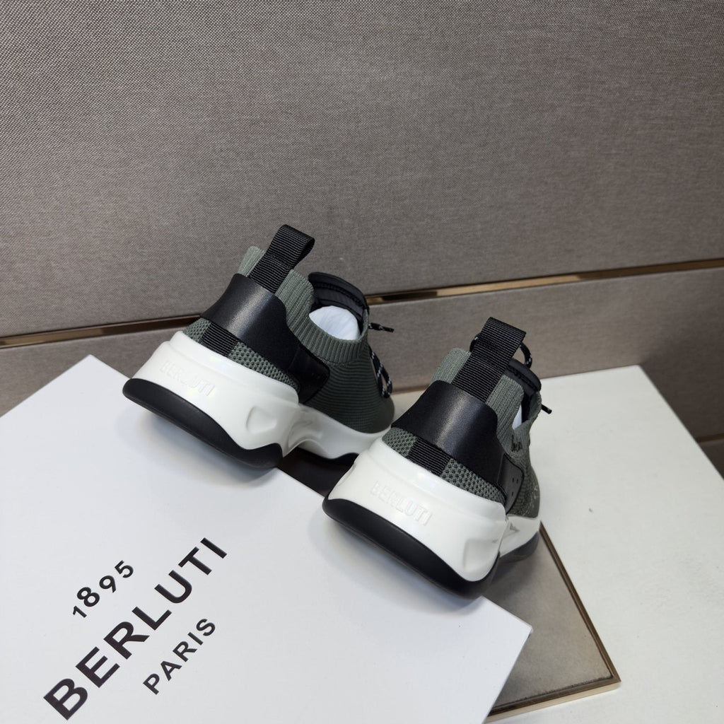 Berluti Olive Gray Lace-Up Sneakers — back