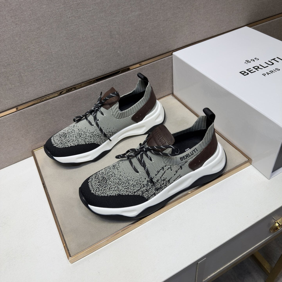 Berluti Gray and Black Lace-Up Sneakers — front