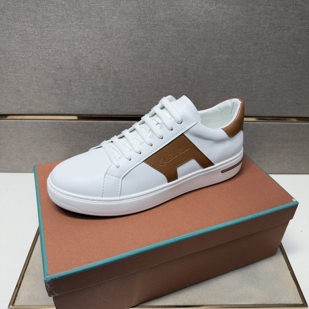 White and Brown Low-Top Sneakers — side