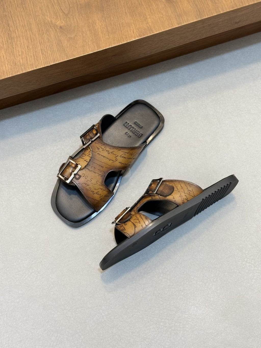 Berluti Patterned Buckle Slide Sandals — side