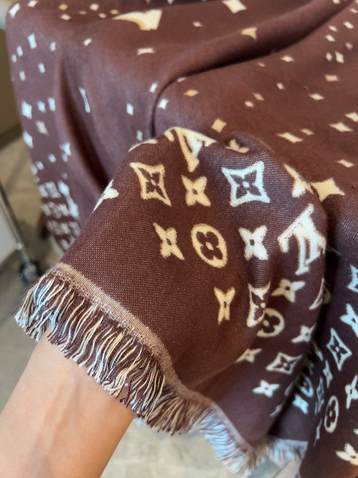 Louis Vuitton Brown Fringe Shawl — detail