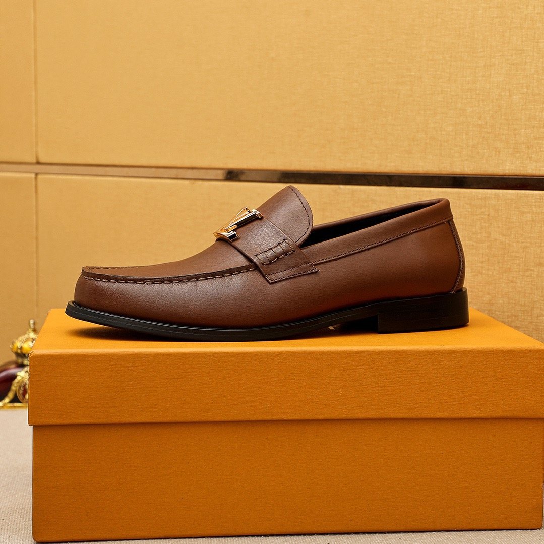 LOUIS VUITTON Brown Metal Hardware Loafers — side