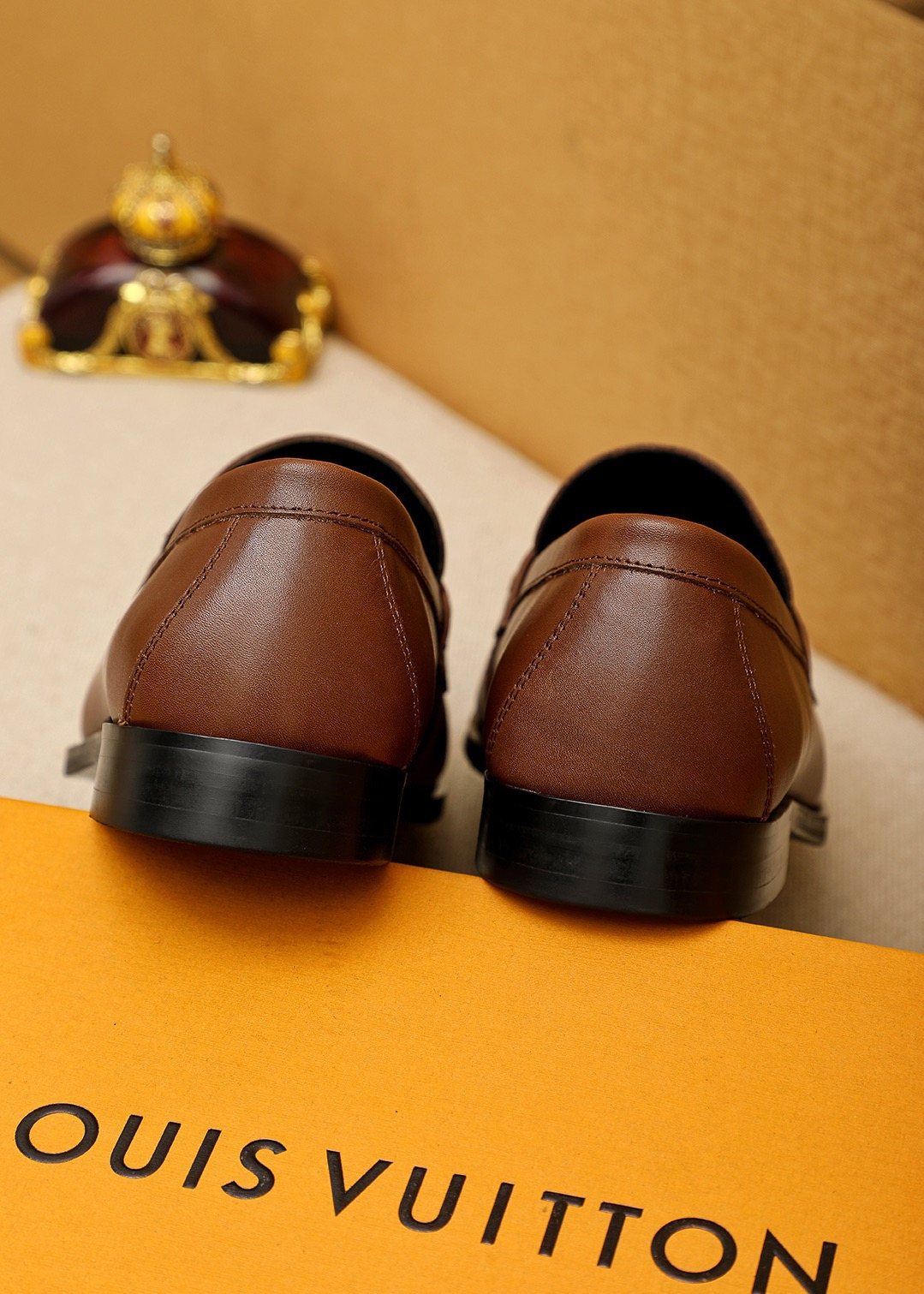 LOUIS VUITTON Brown Metal Hardware Loafers — back