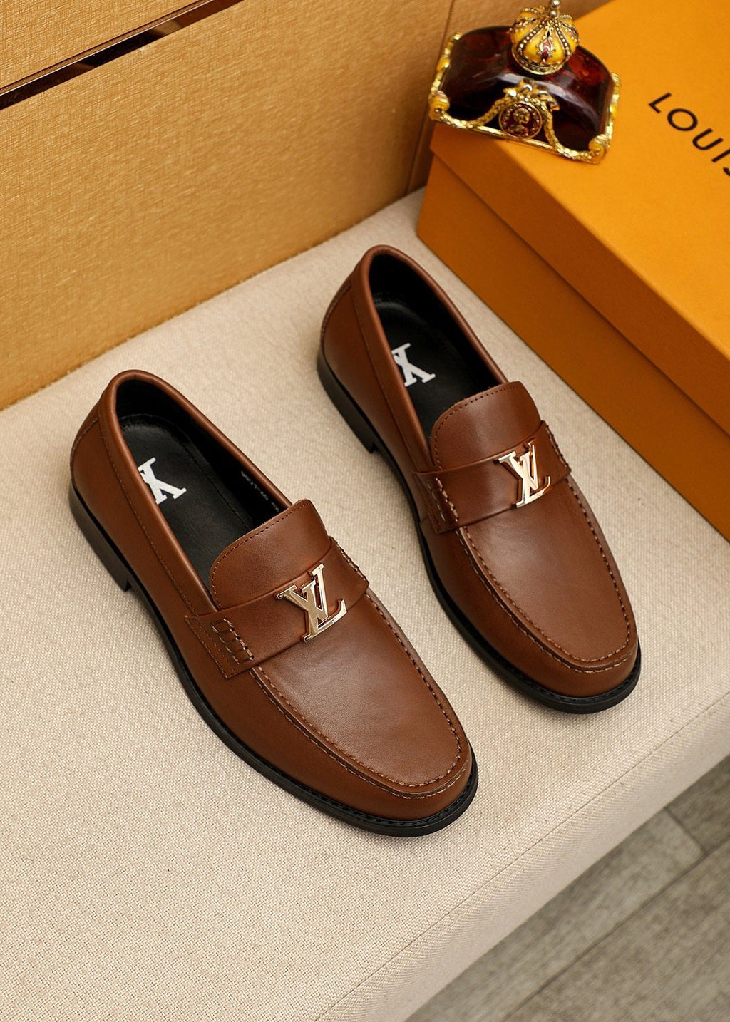 LOUIS VUITTON Brown Metal Hardware Loafers — hero