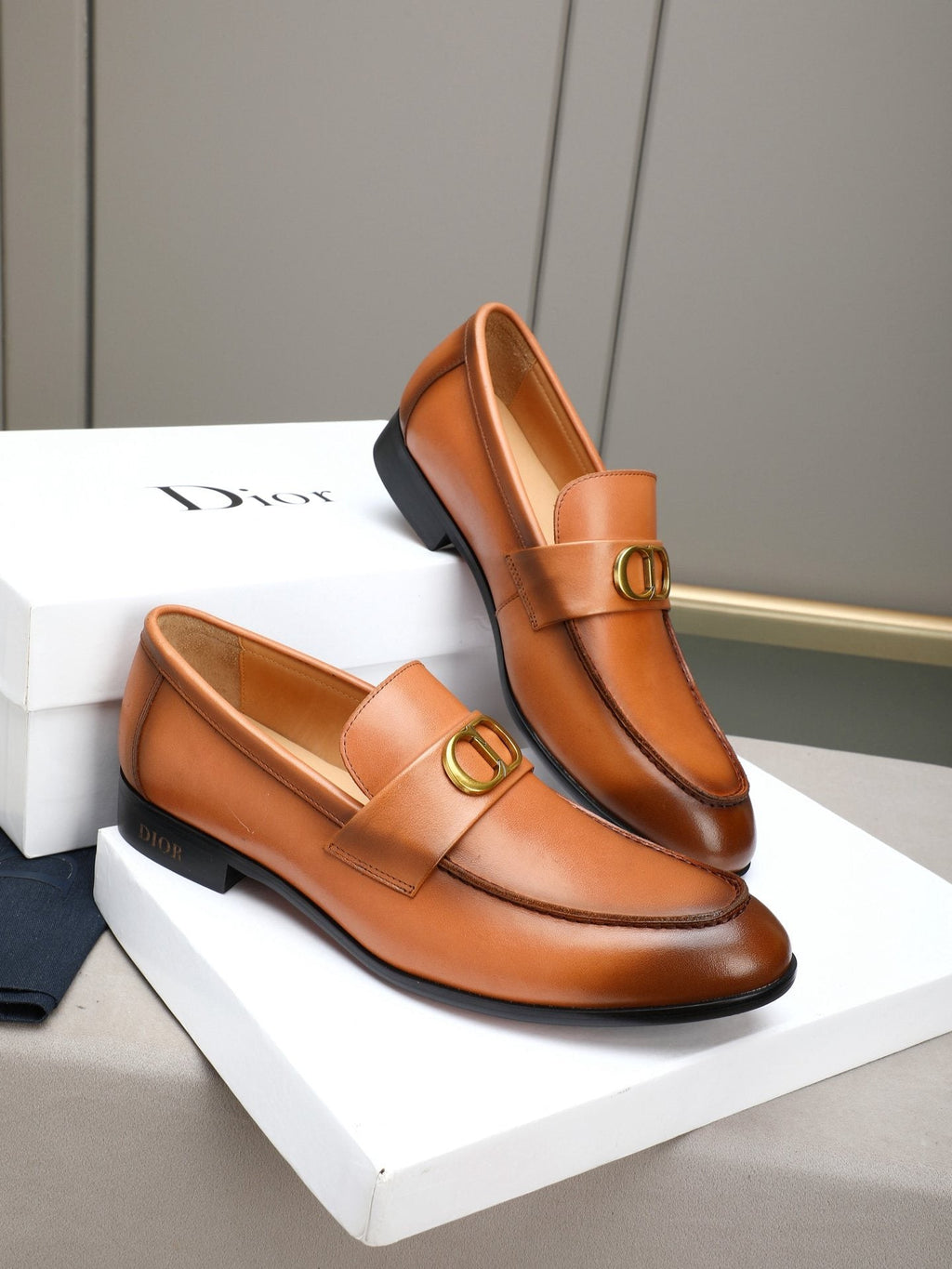 Dior Cognac Brown Gold-Hardware Loafers — hero