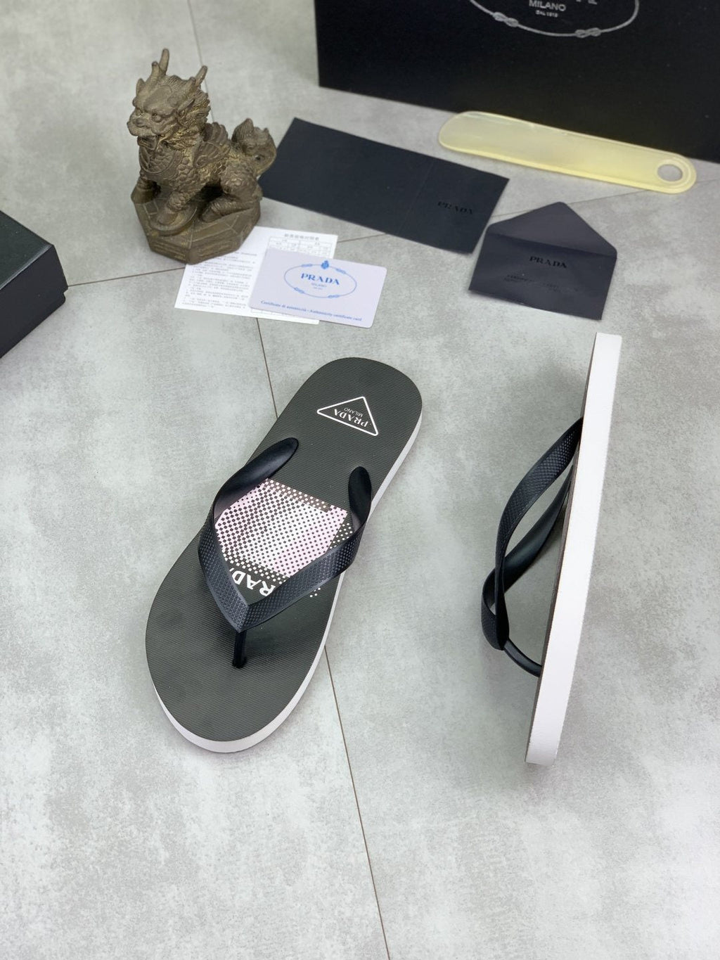 Prada Gray Patterned Flip-Flop Sandals — side