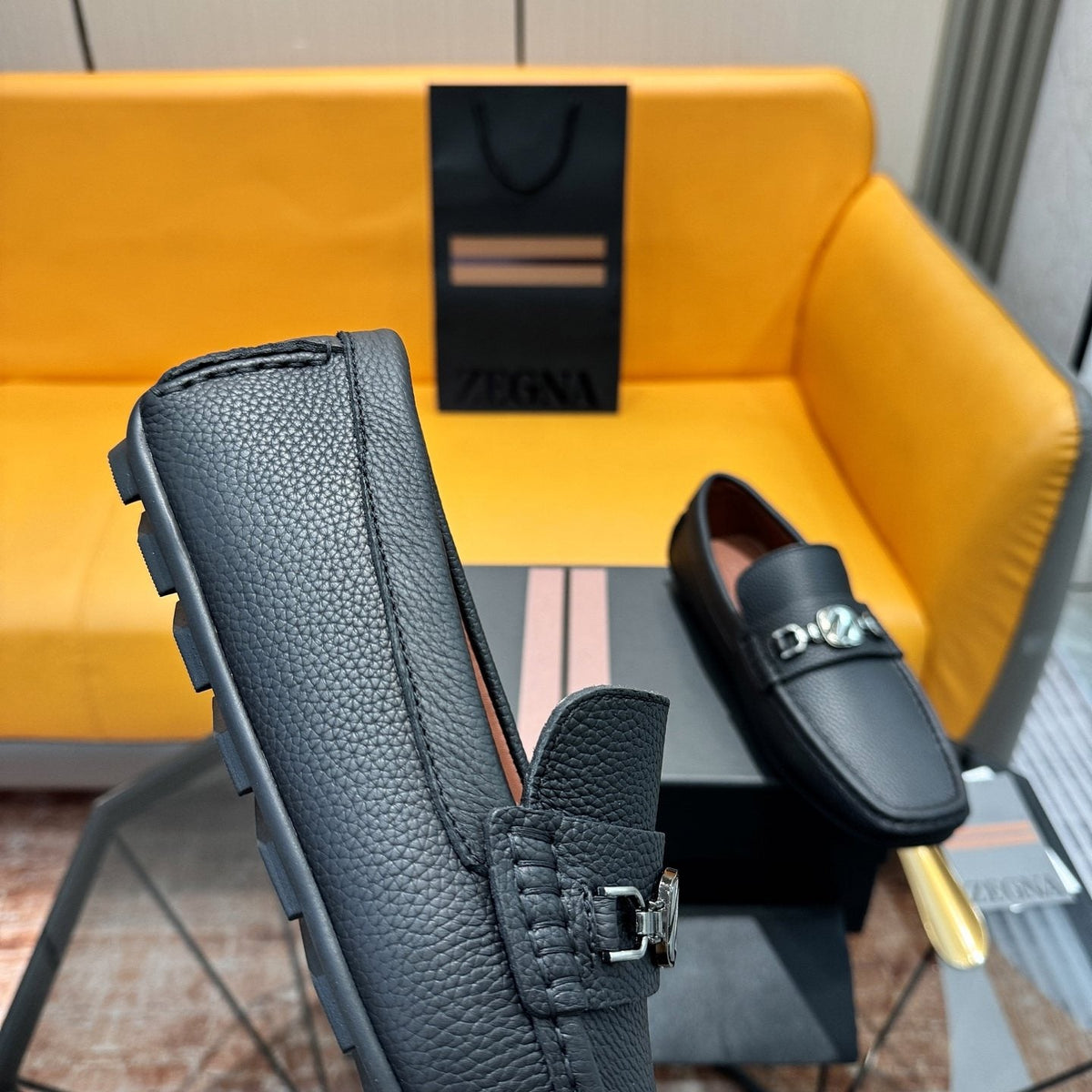 Zegna Men's Black Bit Driving Loafers — detail