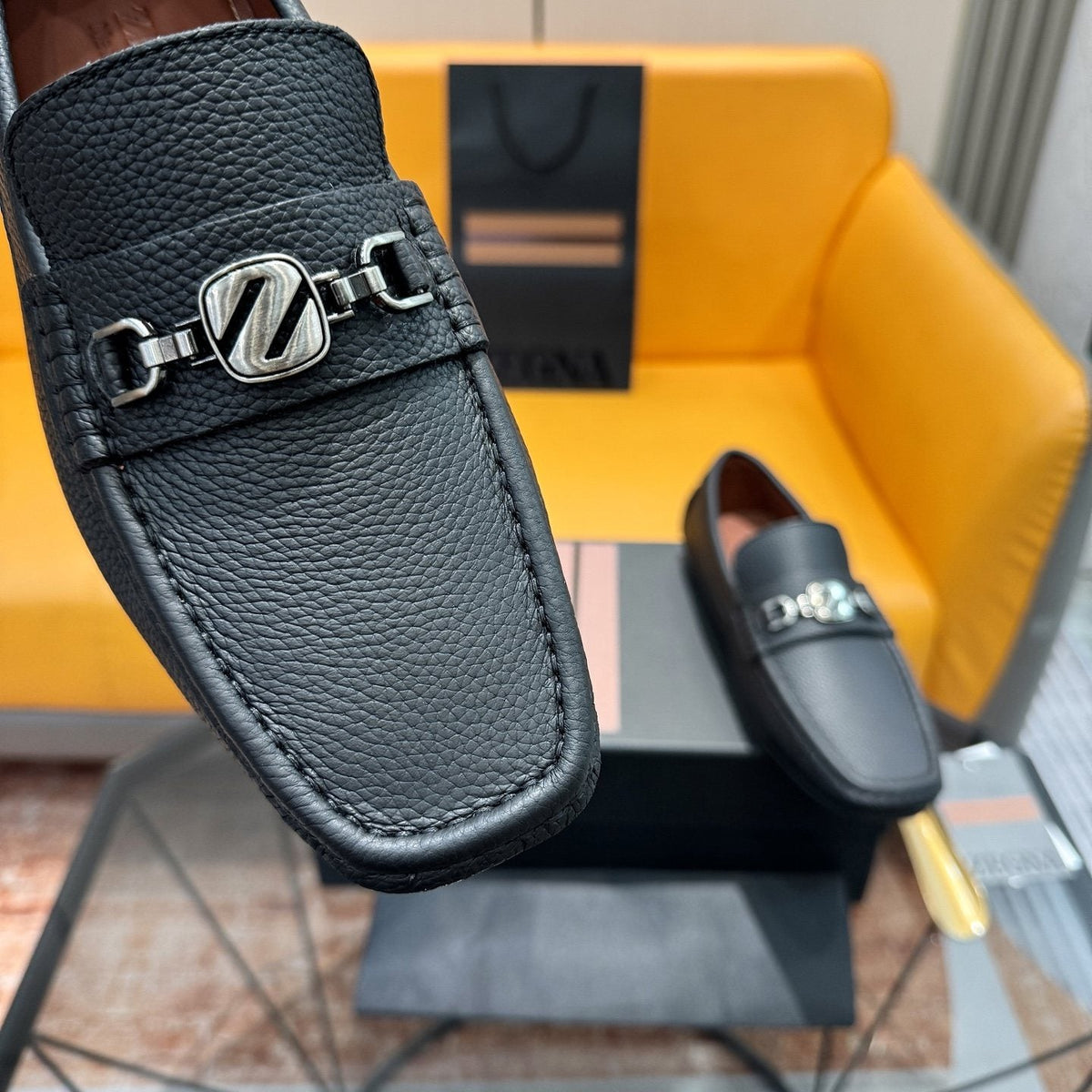 Zegna Men's Black Bit Driving Loafers — detail