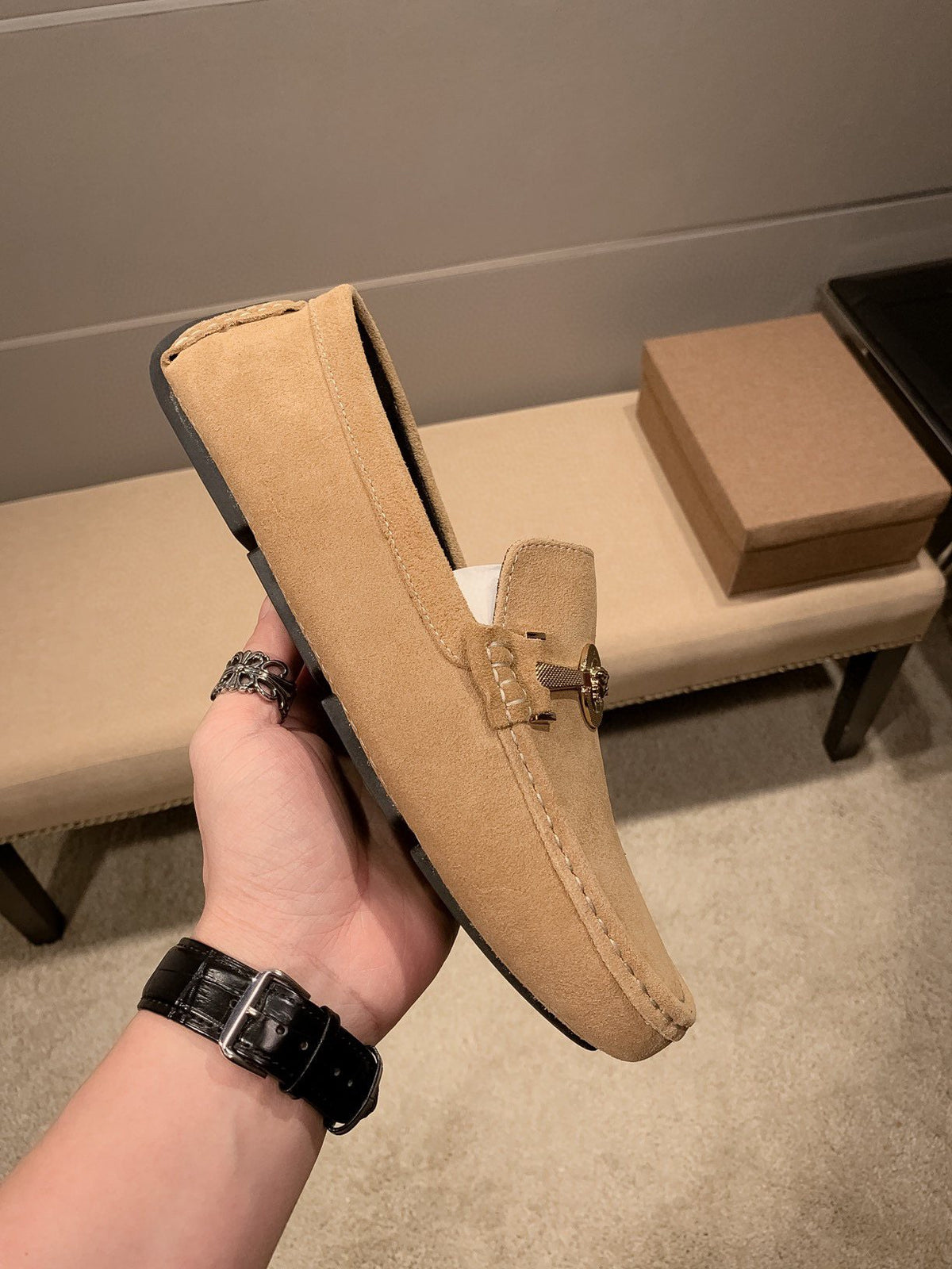 Versace Tan Hardware Loafers — side