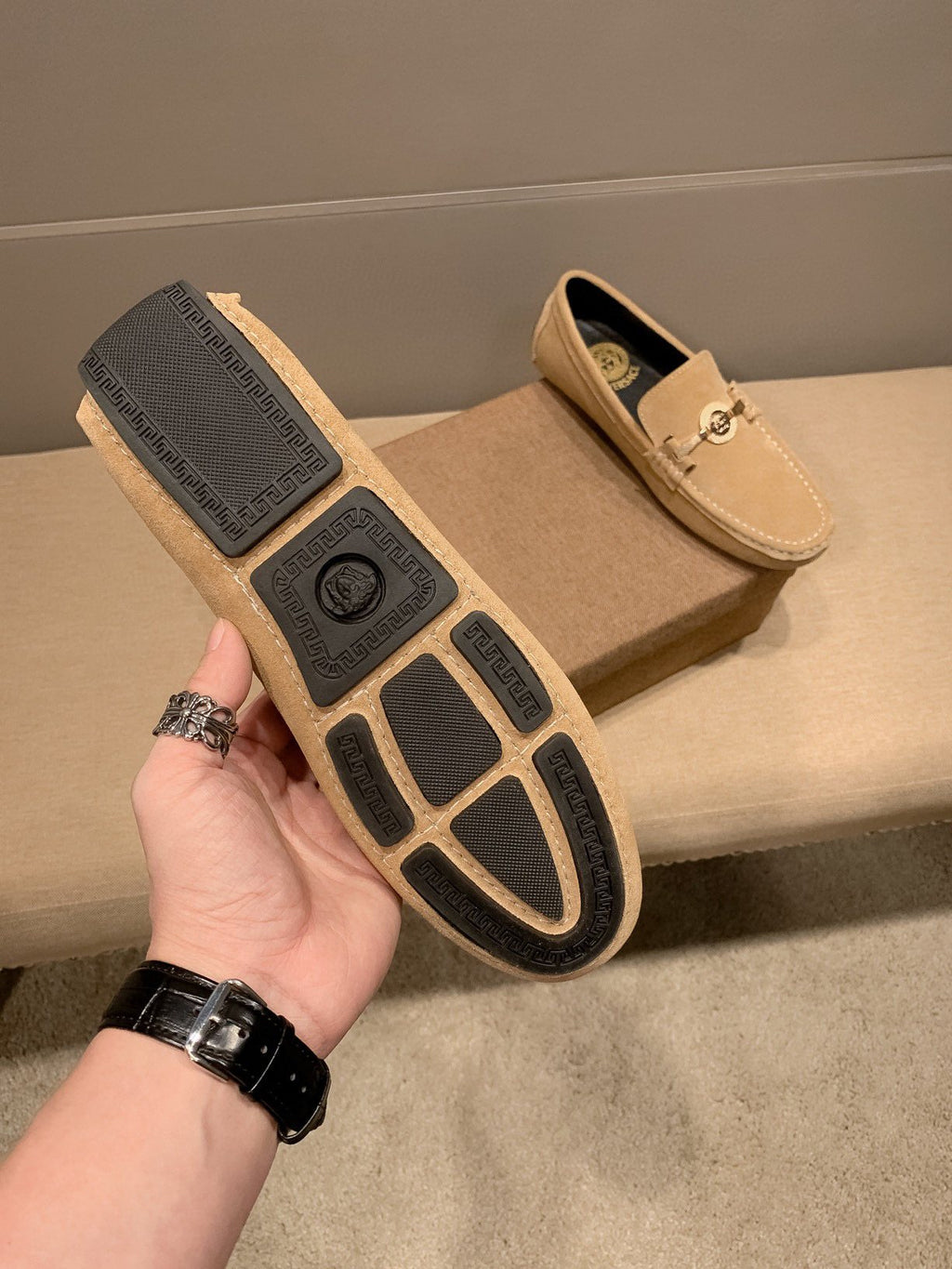 Versace Tan Hardware Loafers — detail