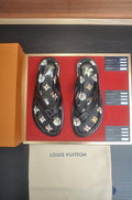 Louis Vuitton Black Floral Print Thong Sandals — hero