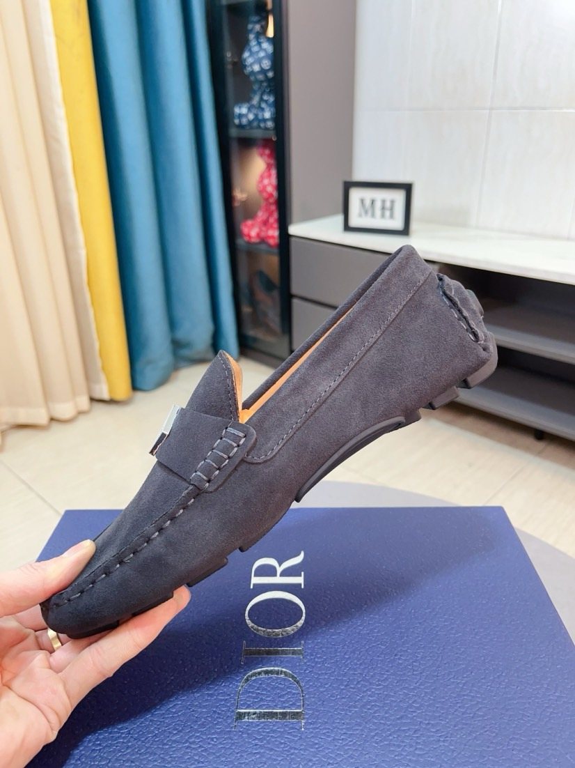 Dior Dark Gray Metal Accent Loafers — side