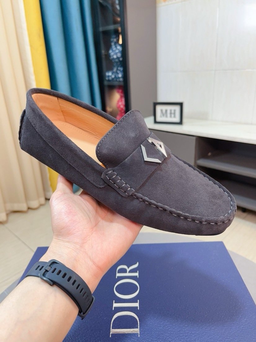 Dior Dark Gray Metal Accent Loafers — side