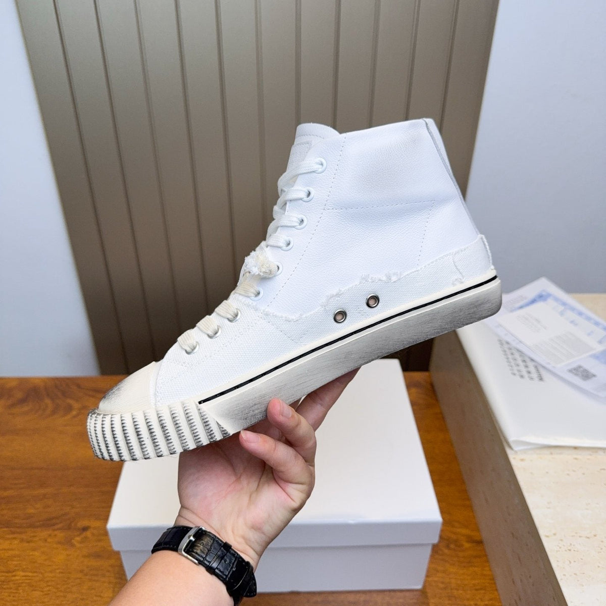 Maison Margiela White High-Top Lace-Up Sneakers — side