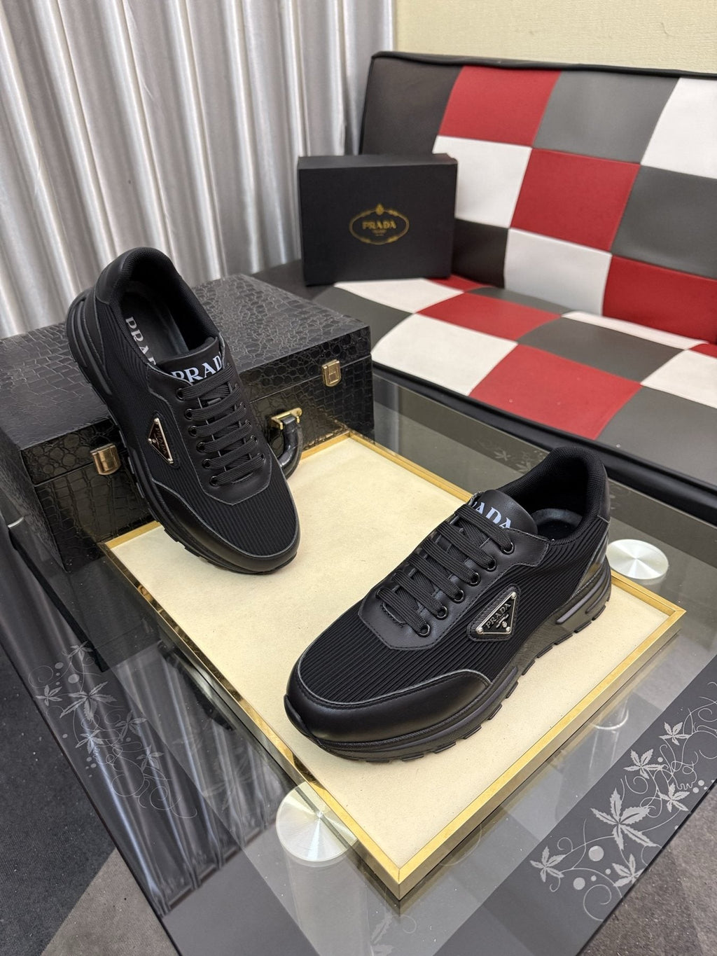 Prada Black Triangle-Detail Sneakers — front