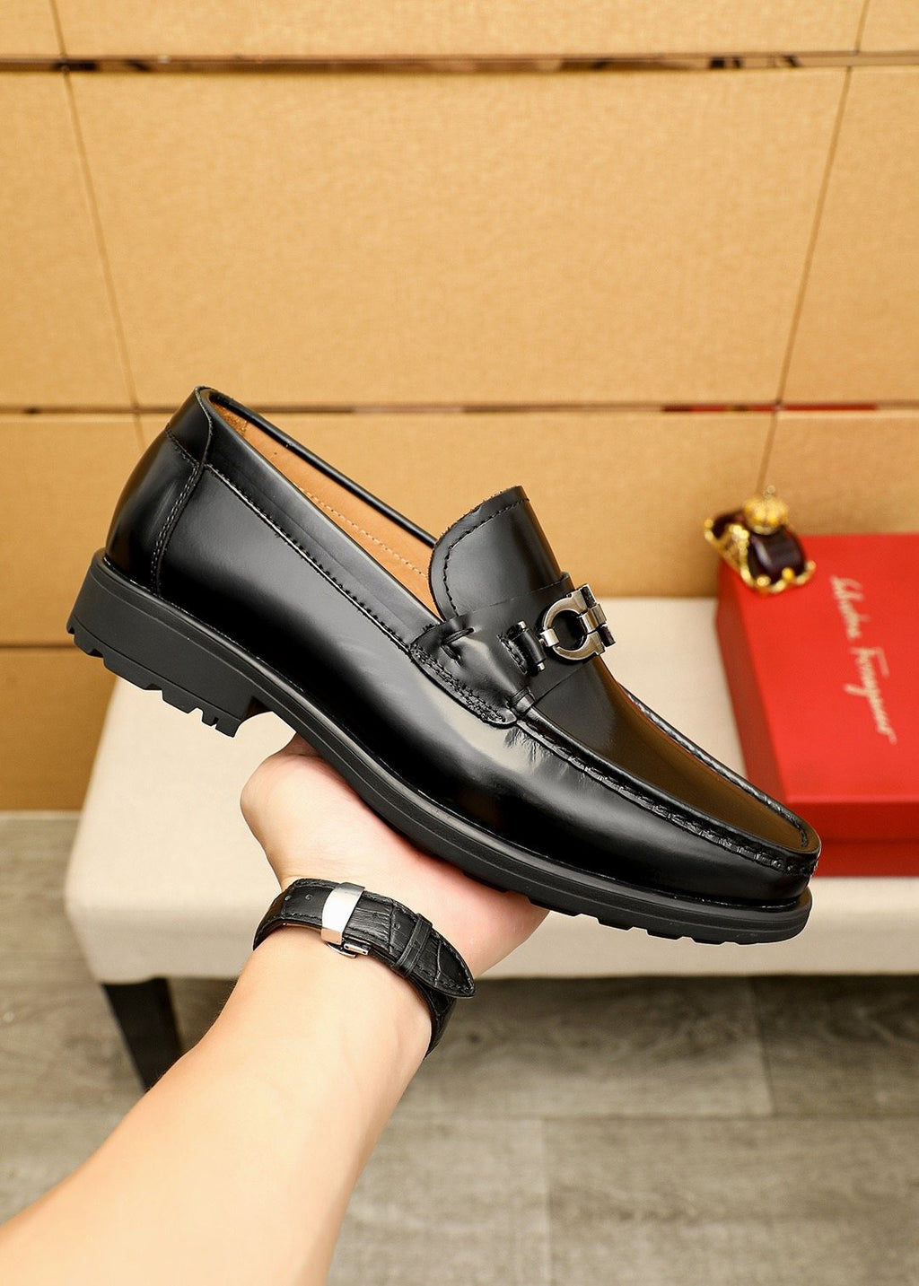Ferragamo Black Bit Loafers — model