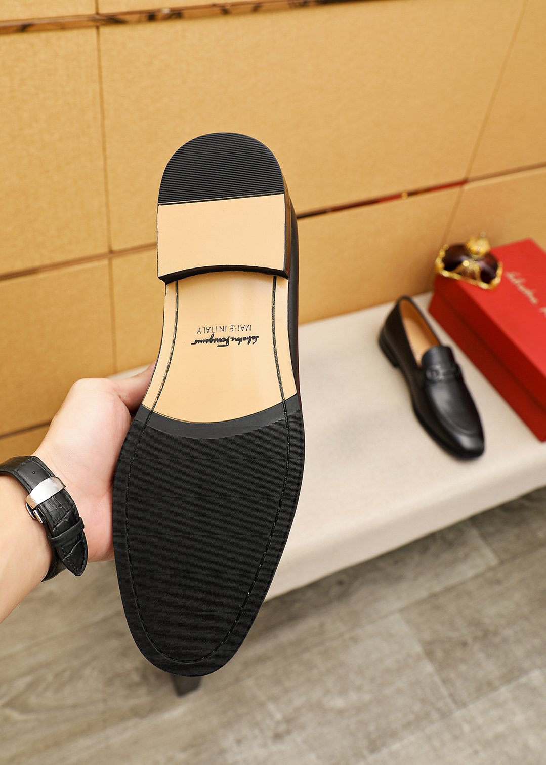 Ferragamo Black Leather Bit Loafers — detail