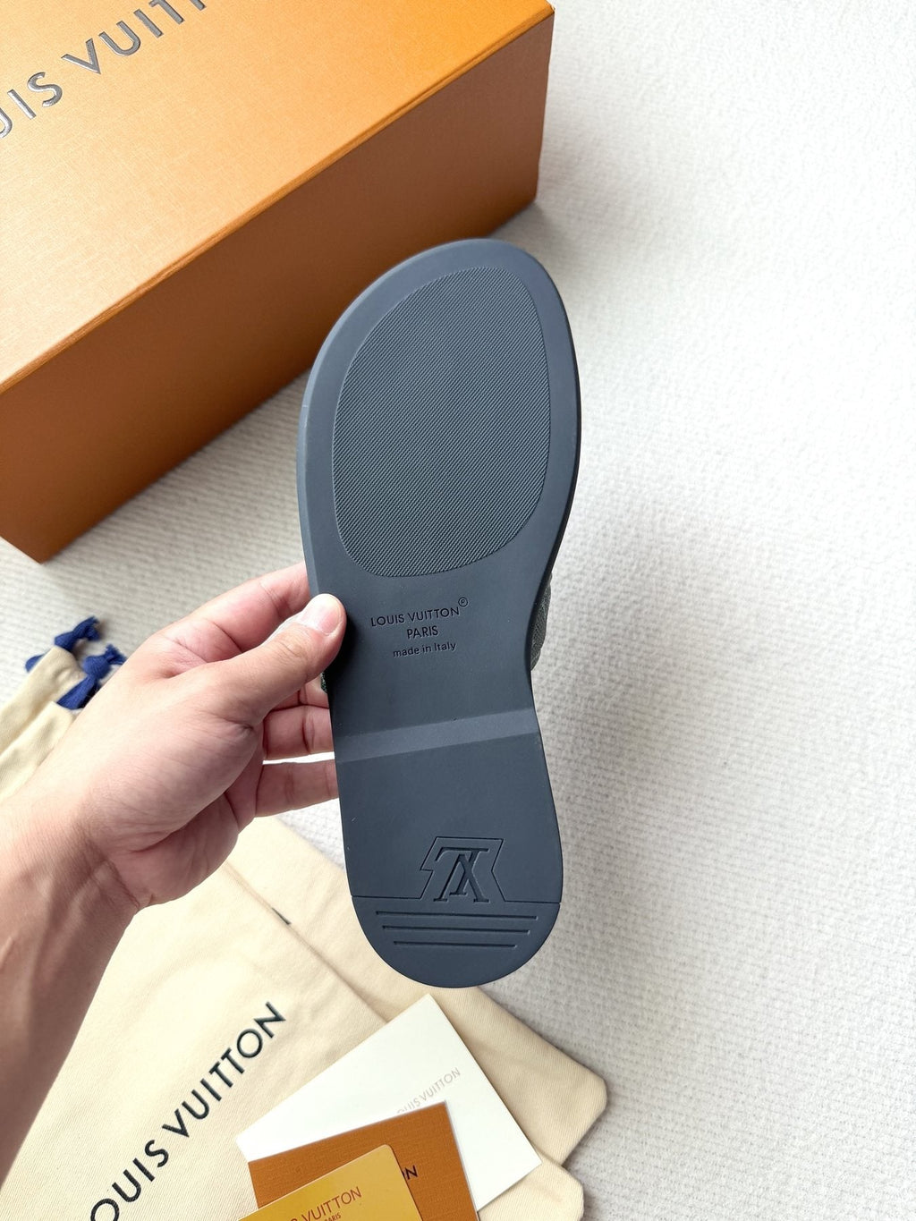 Louis Vuitton Dark Teal Monogram Slide Sandals — detail
